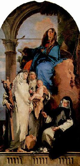 Giovanni Battista Tiepolo Madonna mit Hl. Katharina, Hl. Rosa, die das Kind halt und der hockenden Hl. Agnes oil painting image